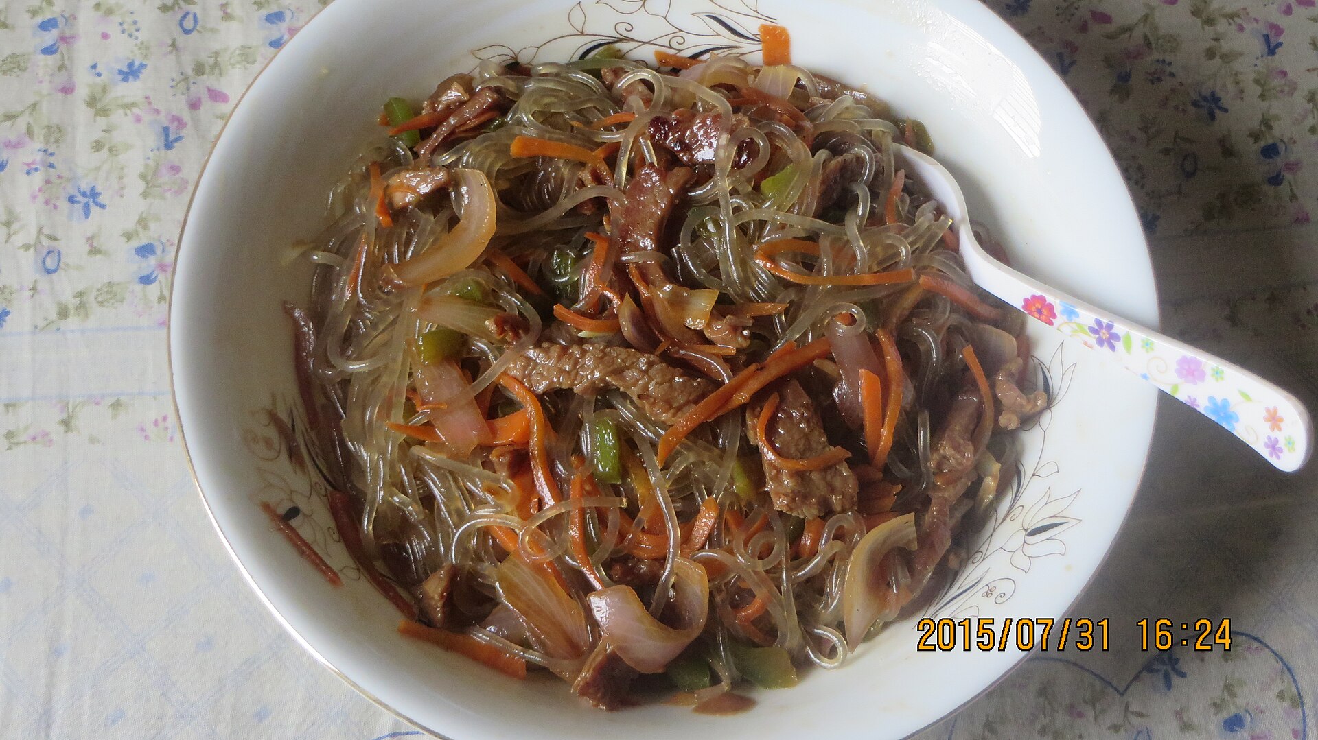 Japchae (Korean Glass Noodles with Vegetables and Beef)